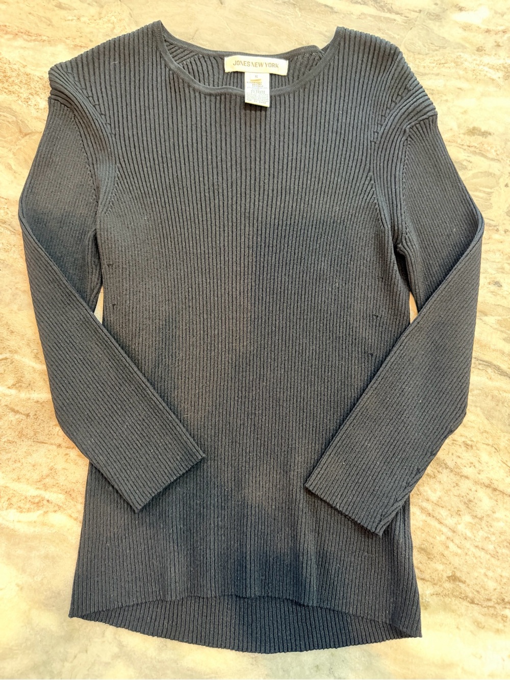 Jones New York Ribbed Sweater Small Black Long Sleeve Stretch Knit Top